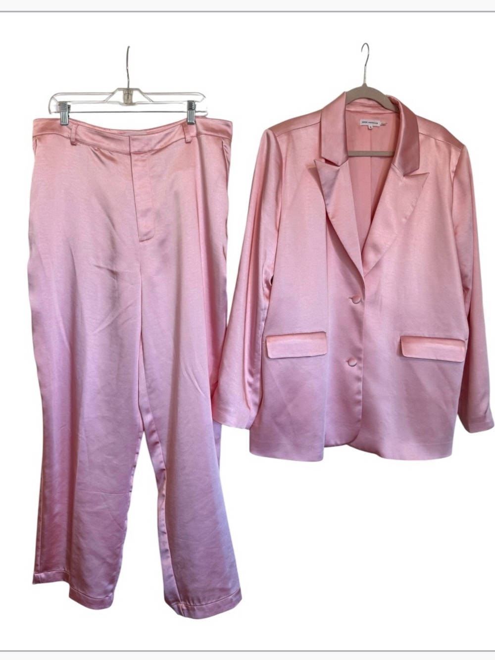 Good American Pink Satin Blazer Pants 2 Piece Suit Set Size 3 / 15 Barbiecore